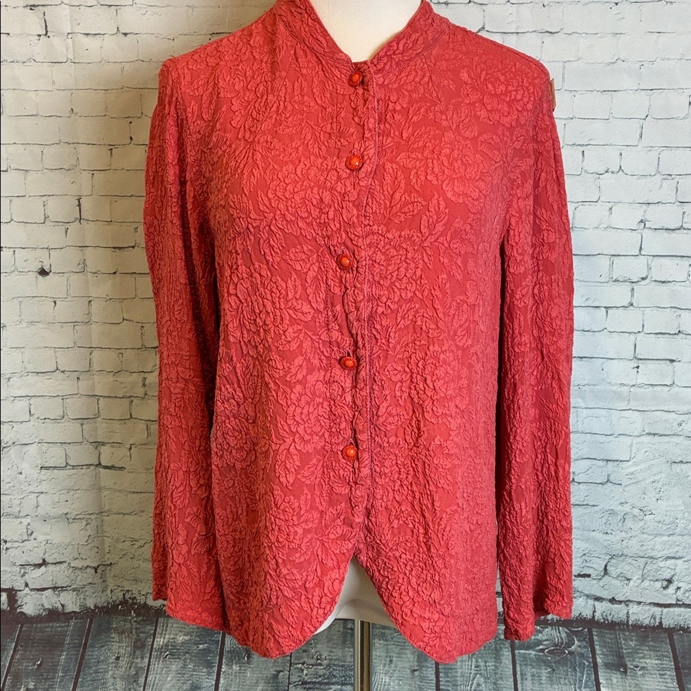 URU 100% Silk Textured Floral Top Lagenlook One Size Lagenlook USA-Made Workwear